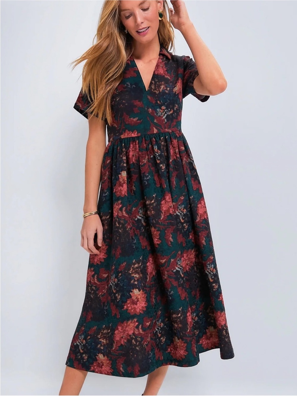 Tuckernuck Persimmon Floral Jacquard Adelaide Dress Small NWT Midi Maxi Sleeve